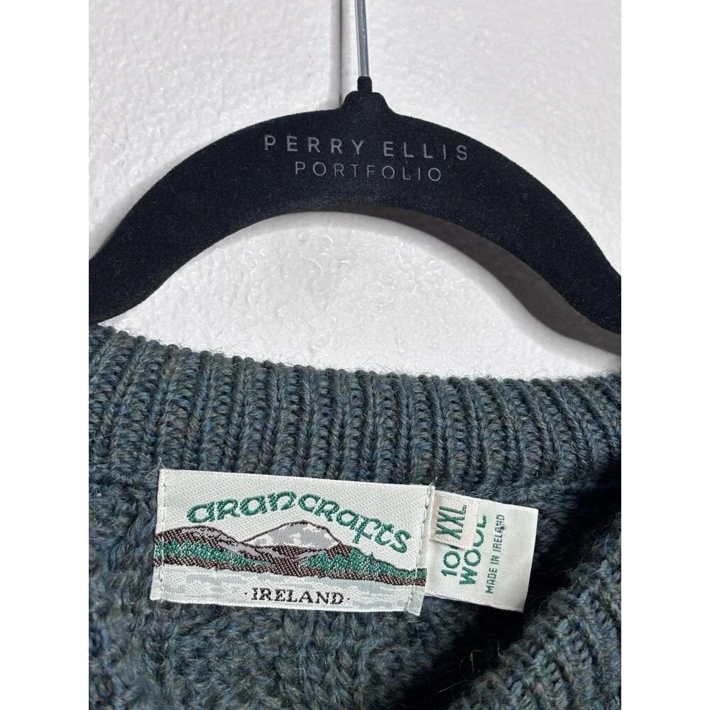Aran Crafts Sweater Mens XXL Green Wool Cable Knit Crewneck Ireland Heavyweight